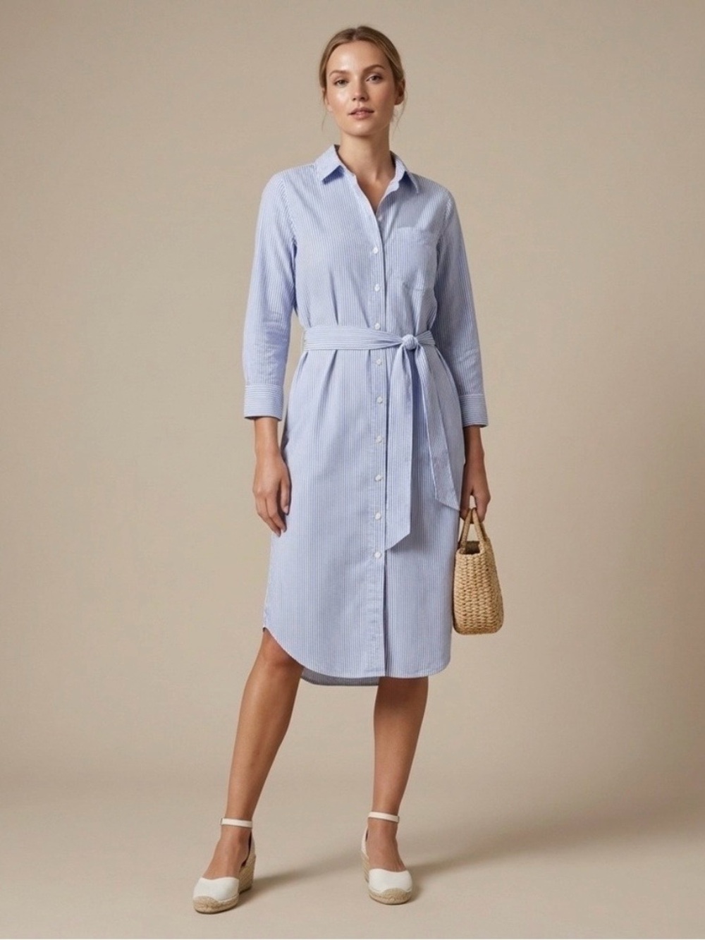 Abercrombie & Fitch Light Blue Striped Midi Shirt Dress size MT